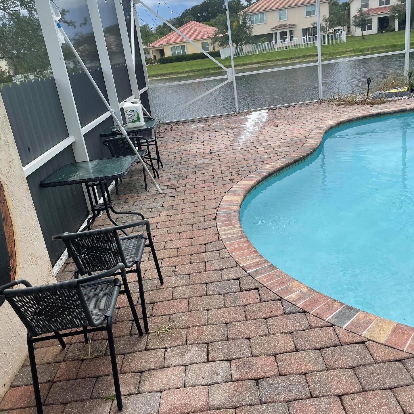 Clean front entry walkway and house wash after Sparkle & Shine visit